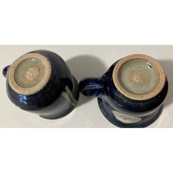 Two VNTG STONEWARE COBALT BLUE coffee MUGS VINTAGE STUDIO ART POTTERY stamped - Picture 16 of 16